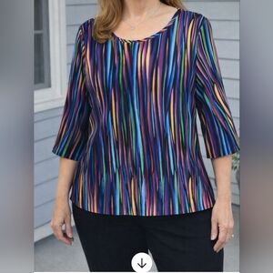 Multicolor Striped Women's Top Size OXL